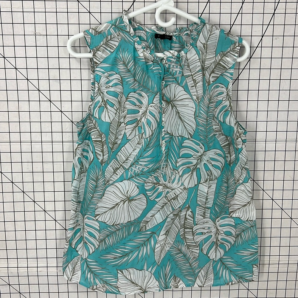 Talbots 100% cotton lightweight tropical leaf print, semi sheer top M